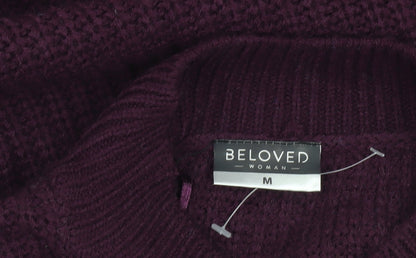 Beloved Womens Purple Mock Neck Chunky Knit Pullover Jumper M
