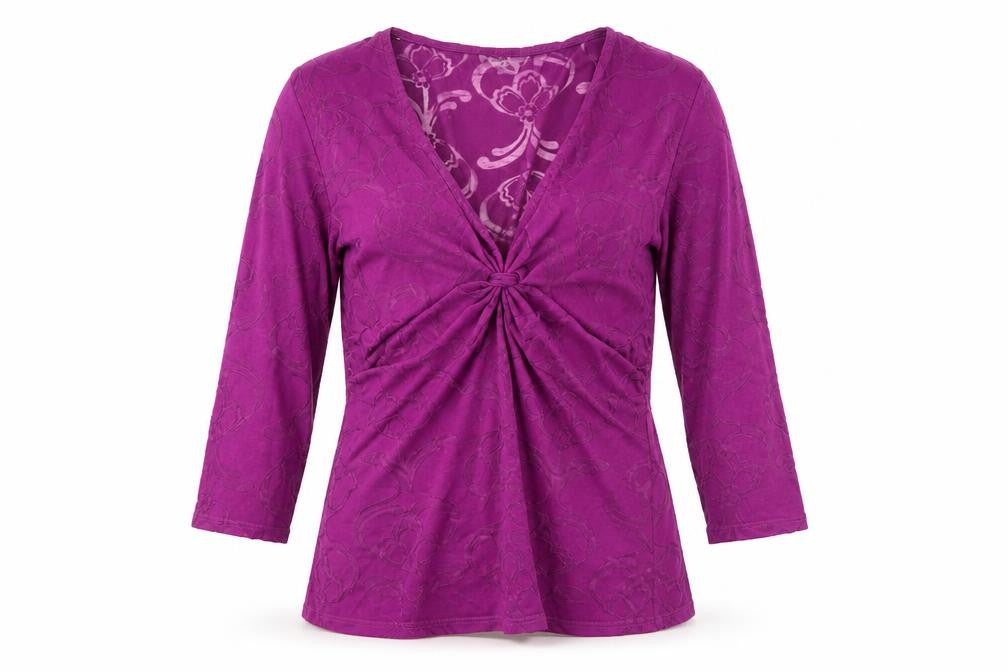 Wallis Womens Purple Floral Mesh Wrap Blouse Size 14 3/4 Sleeve