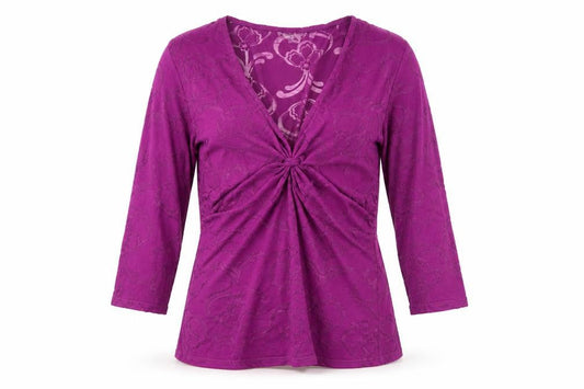 Wallis Womens Purple Floral Mesh Wrap Blouse Size 14 3/4 Sleeve
