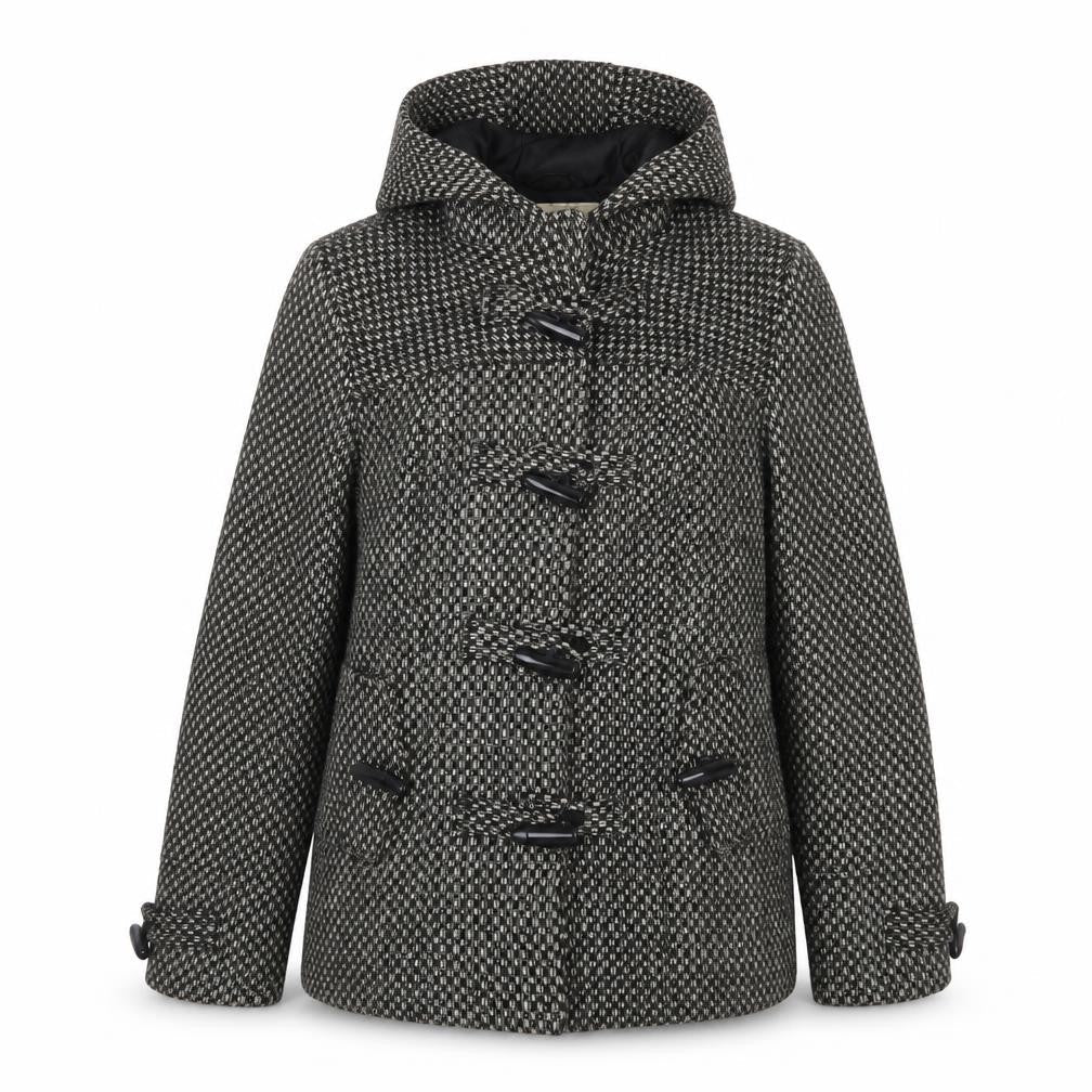 BHS Womens Black White Wool Blend Hooded Duffle Coat Size 12