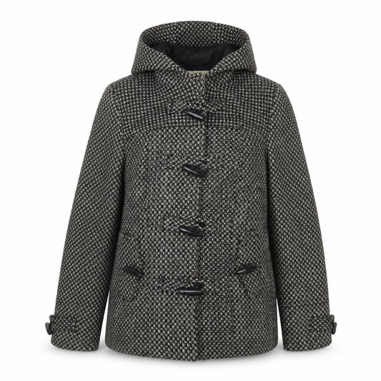 BHS Womens Black White Wool Blend Hooded Duffle Coat Size 12