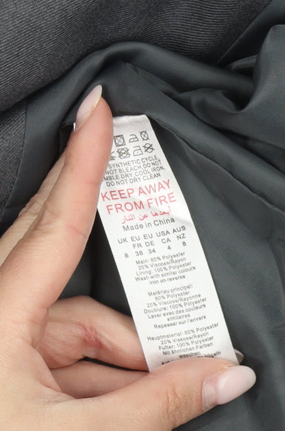 PRETTYLITTLETHING Women's Grey Size 8 Single Breasted Blazer Jacket