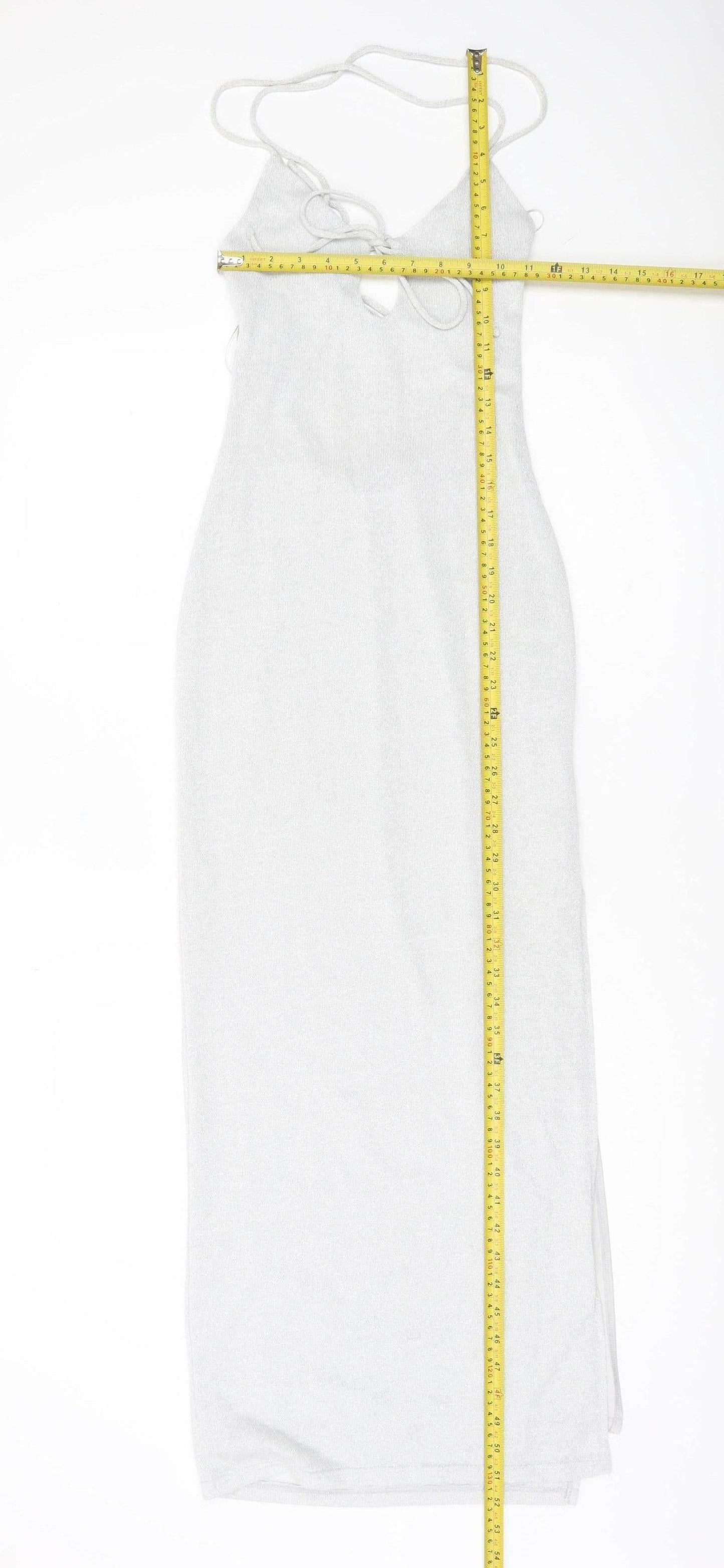 Bershka Women’s Silver XS Bodycon Midi Halter Lace Up Party Dress