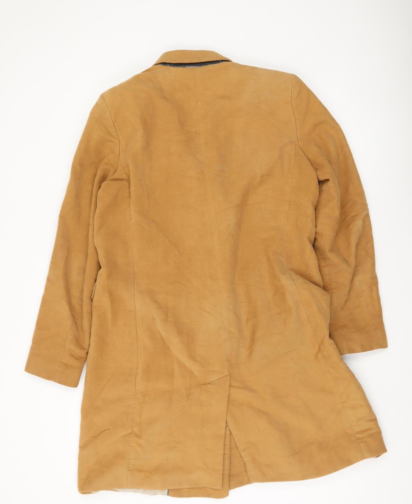 Mango Womens Brown Cotton Long Overcoat Size 12 Lined Workwear