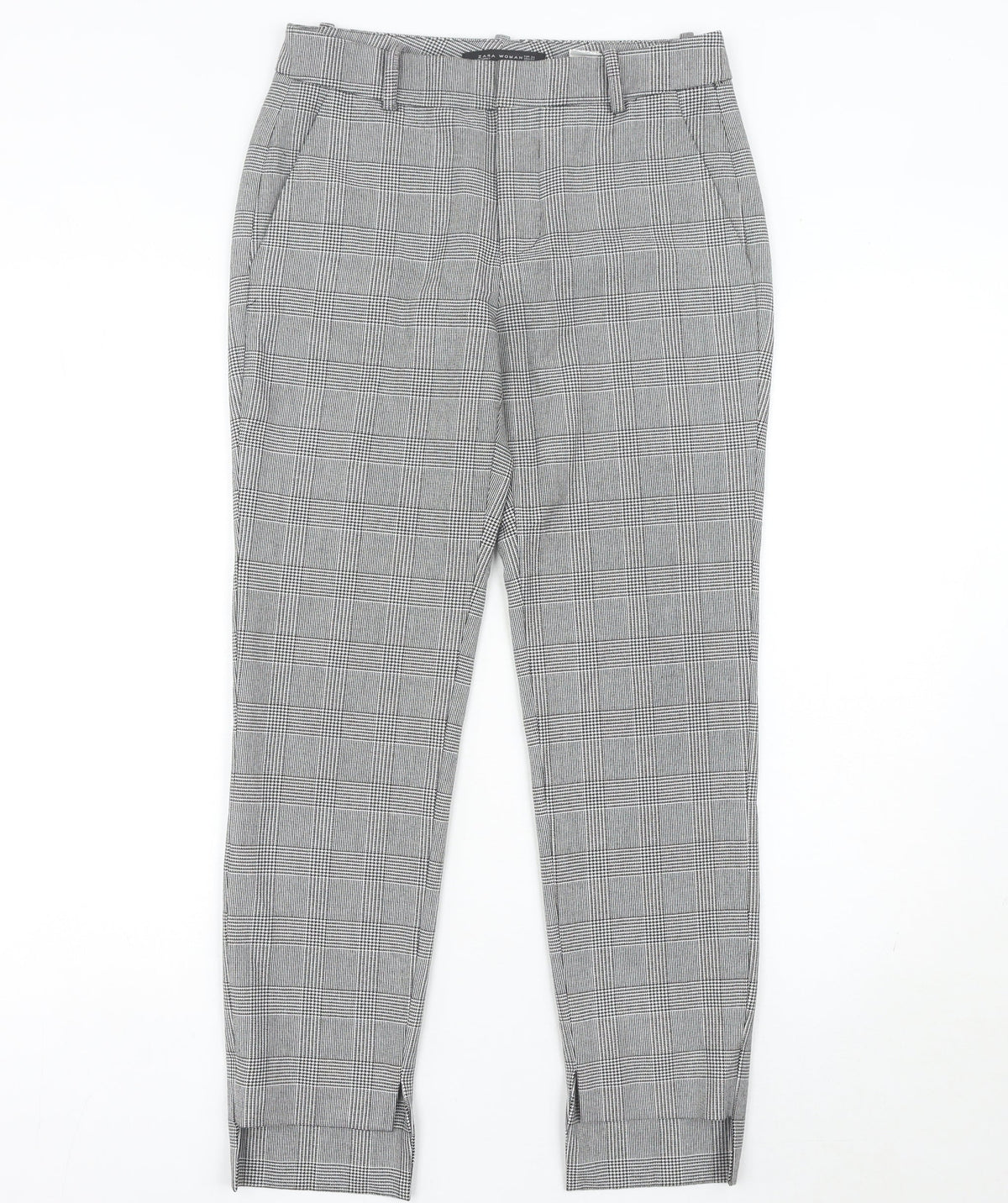 Zara Women Grey Check Slim Fit Tailored Trousers Size 6