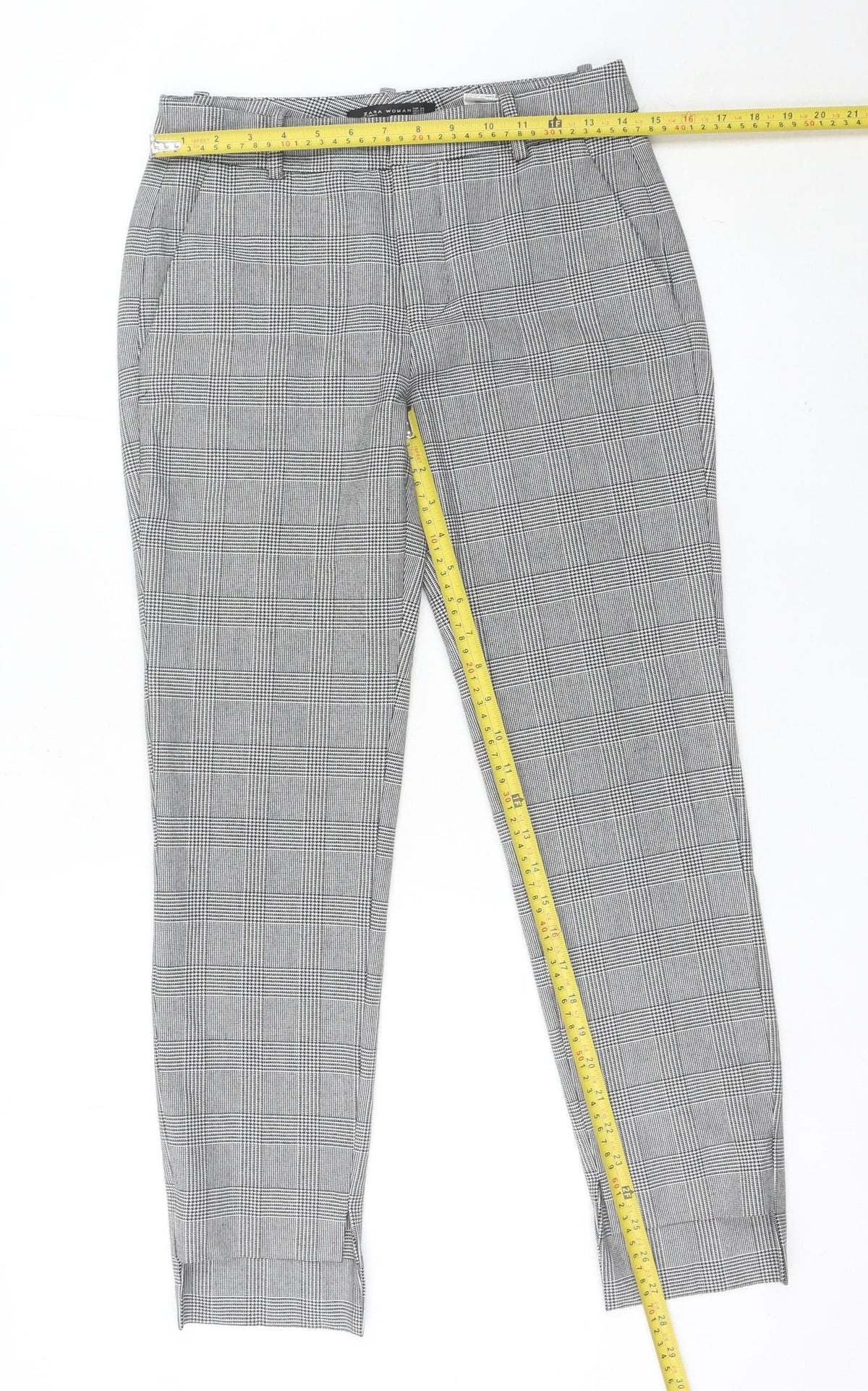 Zara Women Grey Check Slim Fit Tailored Trousers Size 6
