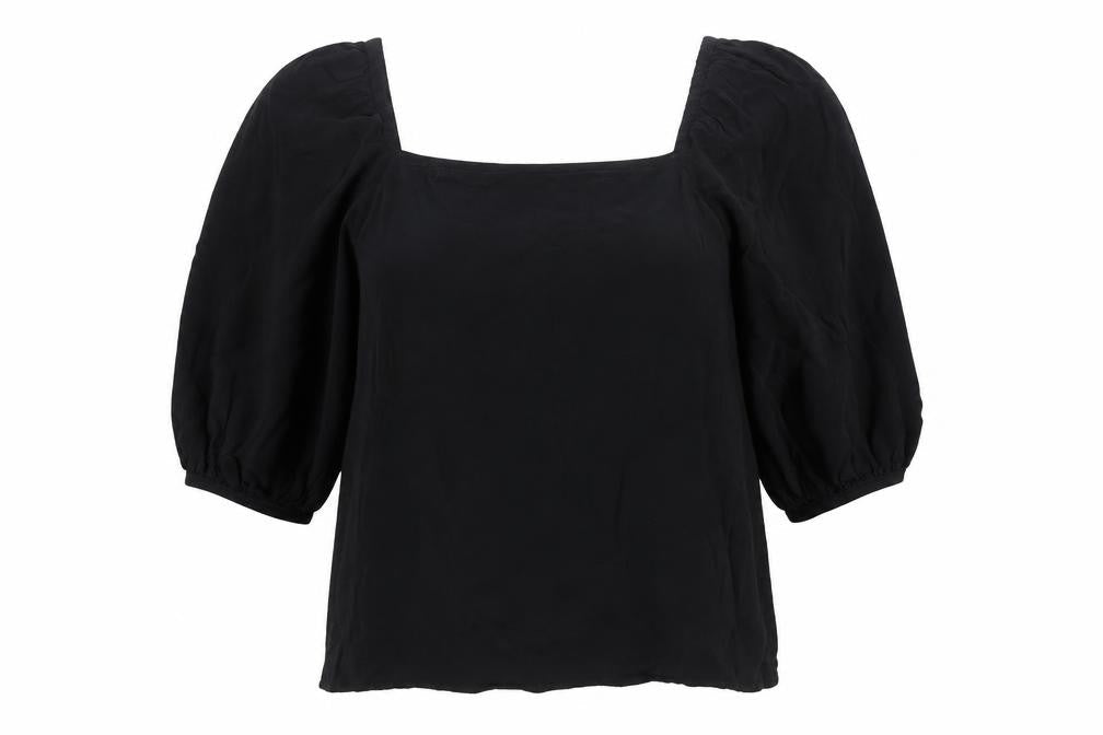 Whistles Women’s Black Square Neck Puff Sleeve Blouse UK 10