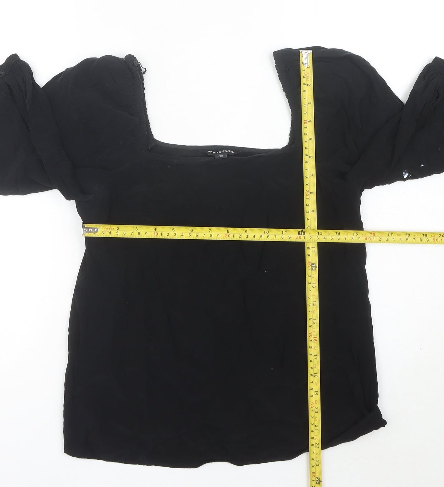 Whistles Women’s Black Square Neck Puff Sleeve Blouse UK 10
