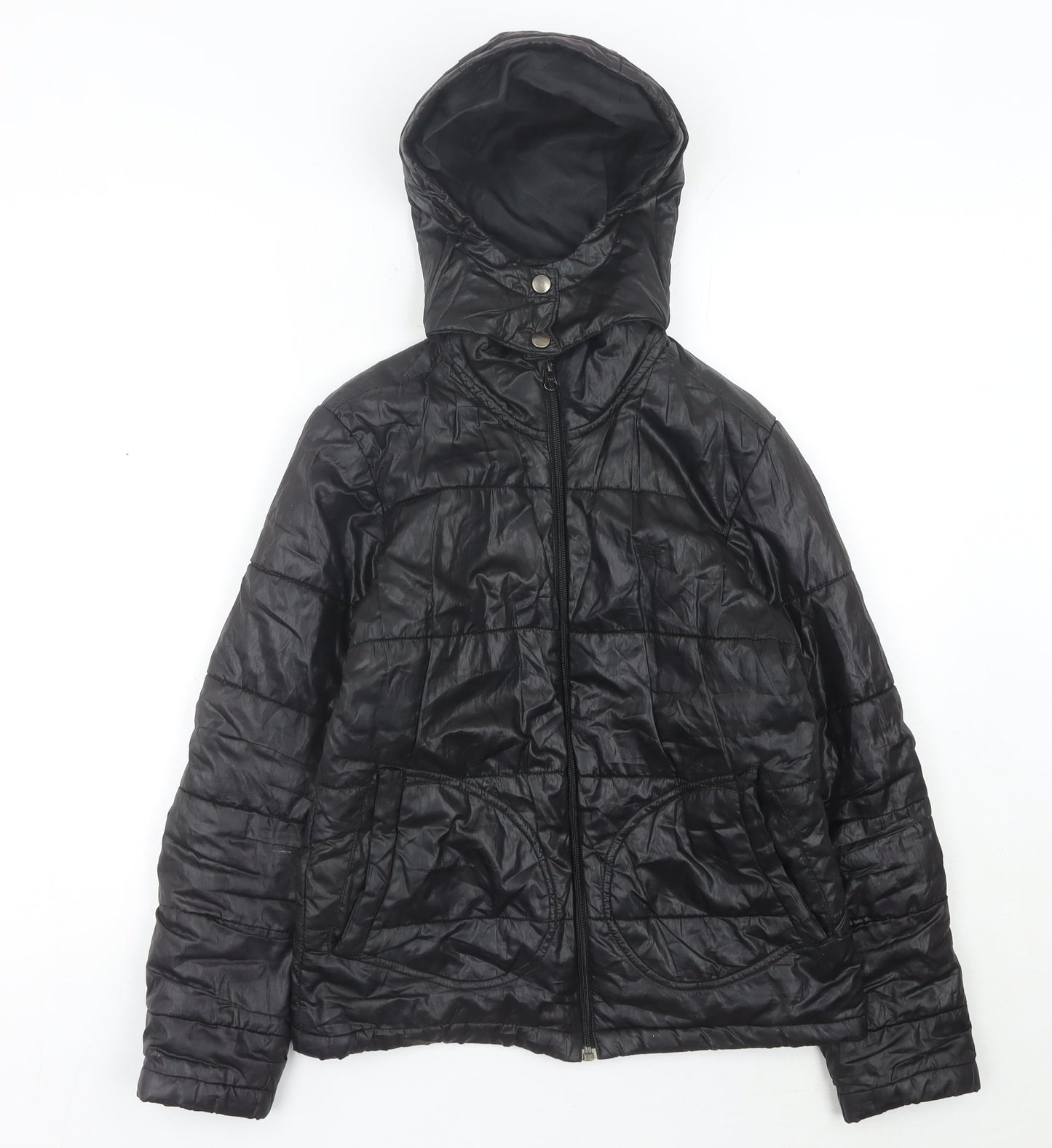 Lee Women’s Black Puffer Jacket Size S Hooded Quilted Outerwear