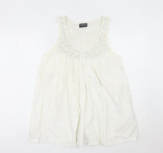 Soaked in Luxury Womens White Tank Top Camisole M Crochet Detail