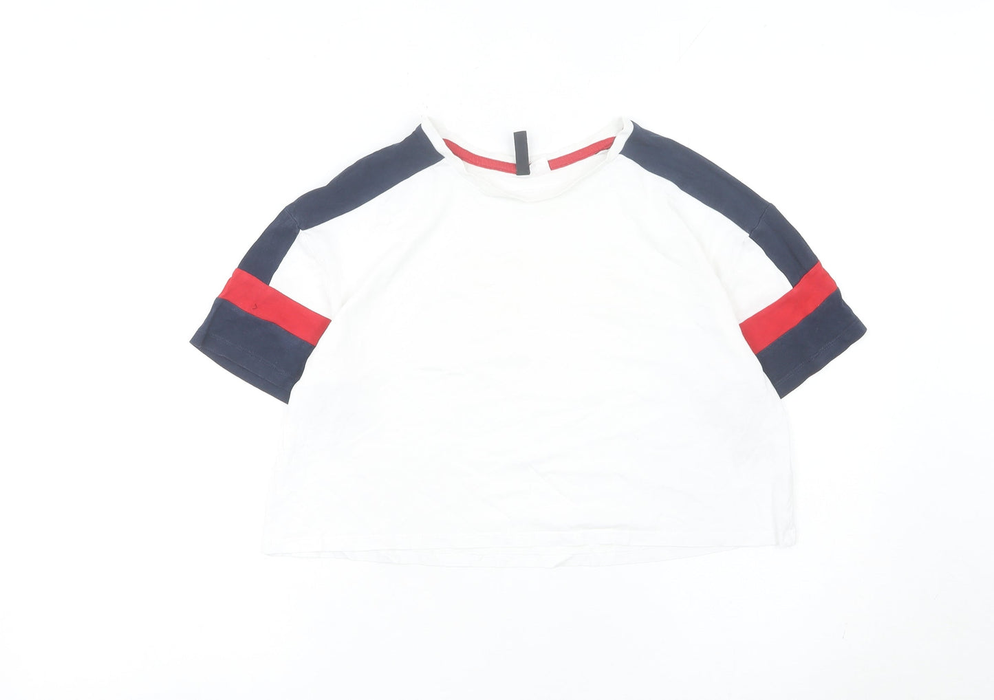 H&M Divided Women White Colourblock Cropped T-Shirt Size S
