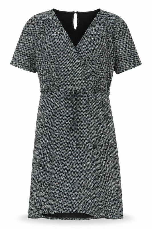 King Louie Womens Black XL Viscose Wrap Dress Geometric Knee Length