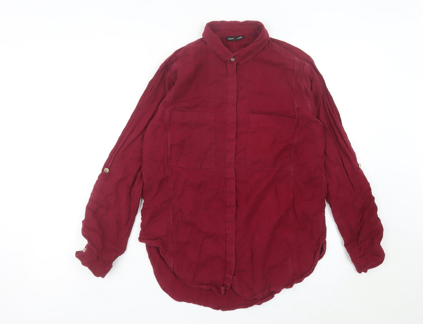 Warehouse Womens Red Long Sleeve Cotton Button-Up Shirt UK 10