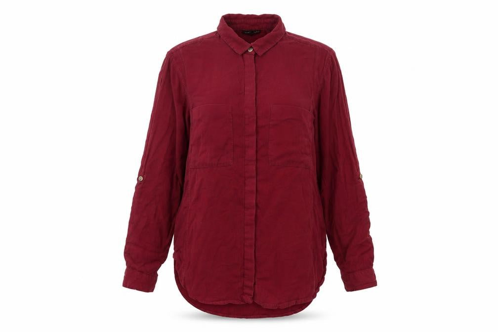 Warehouse Womens Red Long Sleeve Cotton Button-Up Shirt UK 10
