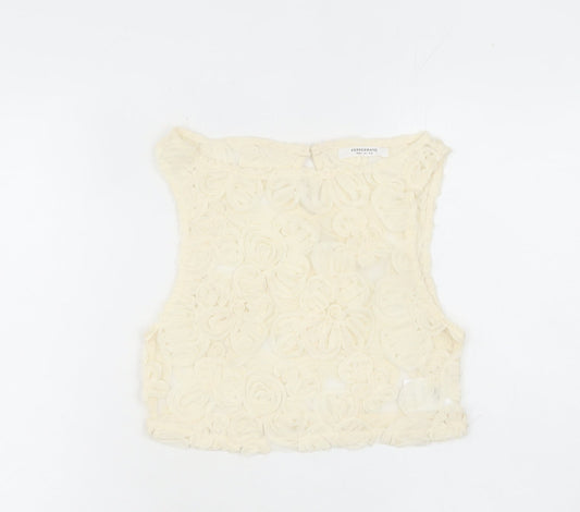 Peppermayo Women Ivory Floral Cropped Tank Top Size 4