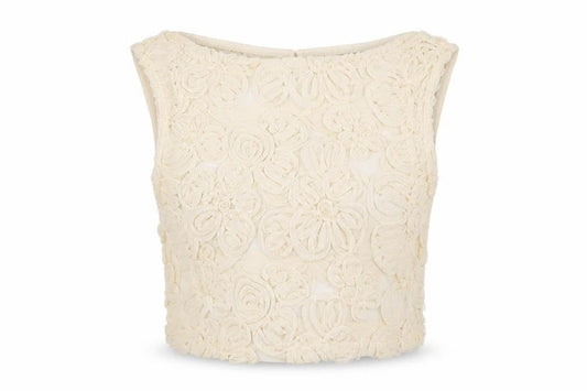 Peppermayo Women Ivory Floral Cropped Tank Top Size 4