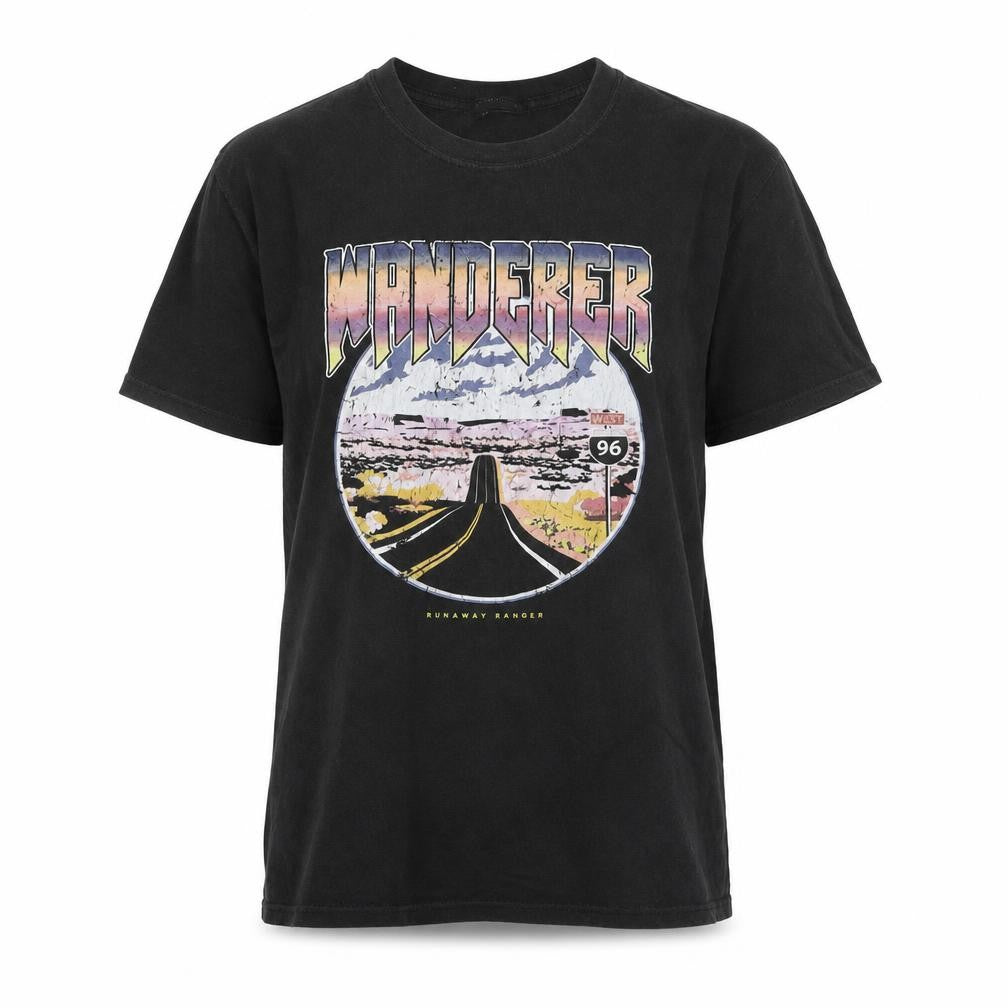 PRETTYLITTLETHING Womens Black Graphic Wanderer T-Shirt Size S