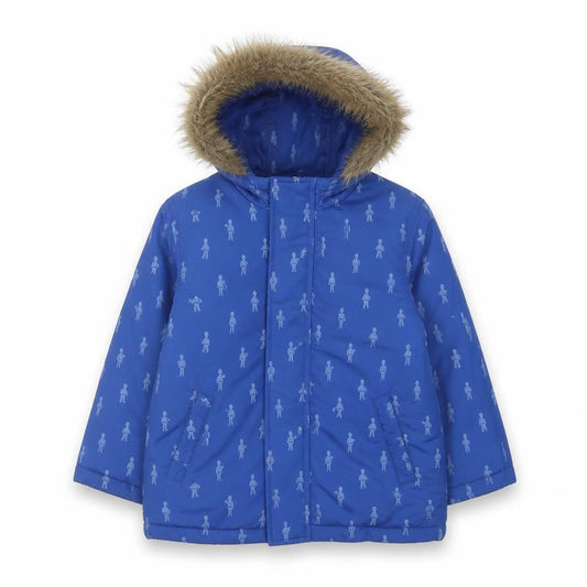 Front view of Cath Kids girls’ blue parka coat 4-5 years hooded fur trim winter jacket