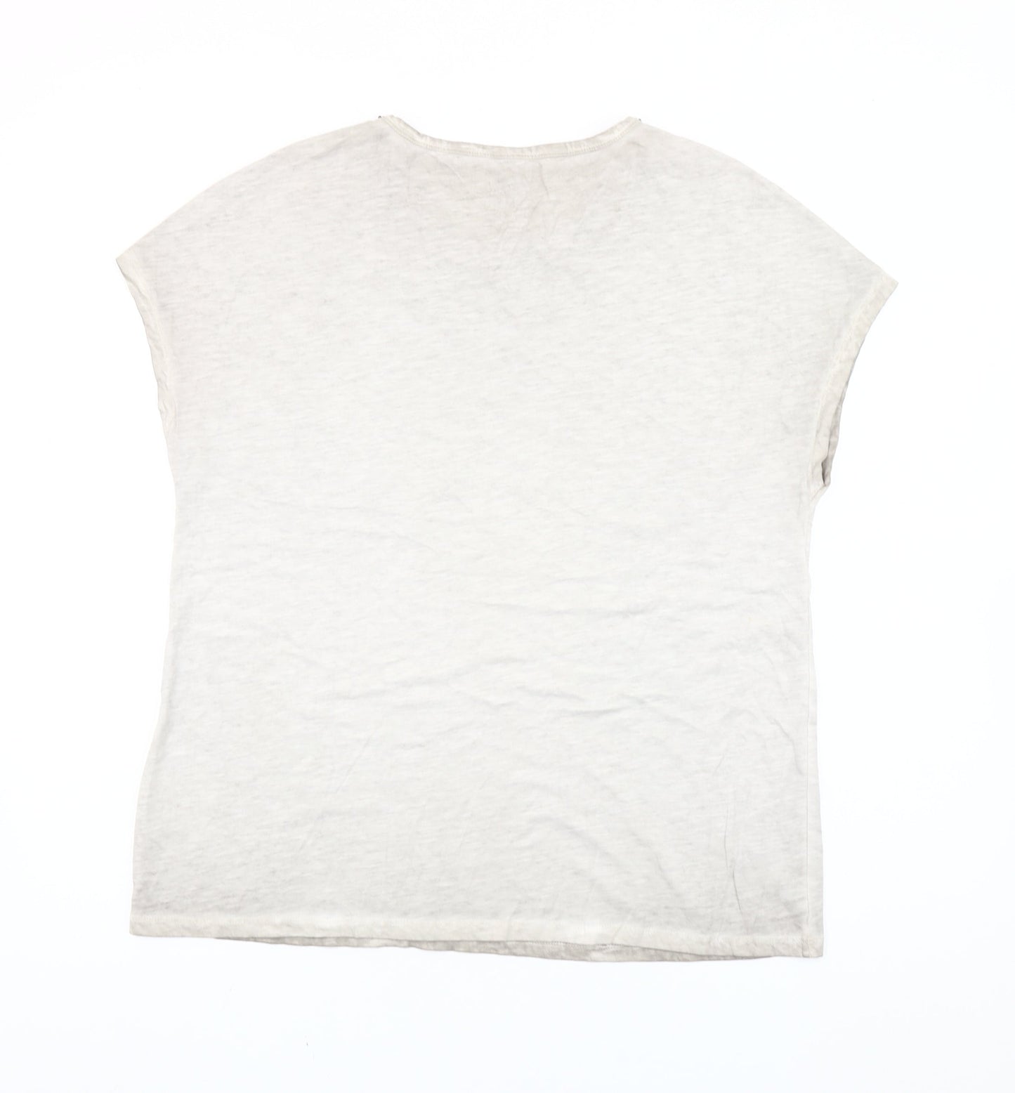 Hauber Women Ivory Beaded Crew Neck Cotton T-Shirt L