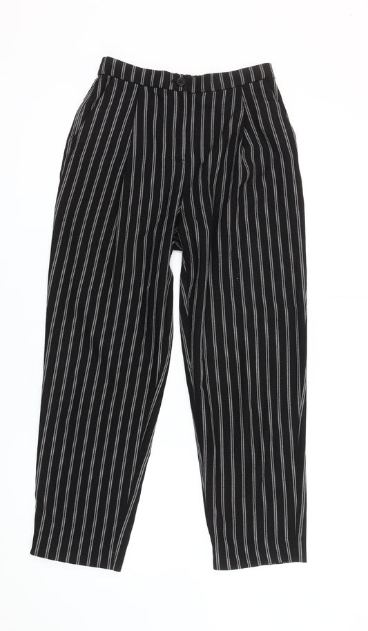 Monki Women Black Striped Regular Fit Pleated Trousers Size 4