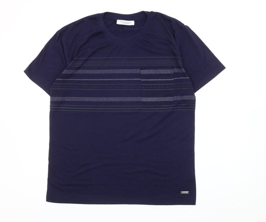 Trussardi Men’s Blue Striped Cotton Crew Neck T-Shirt Size M