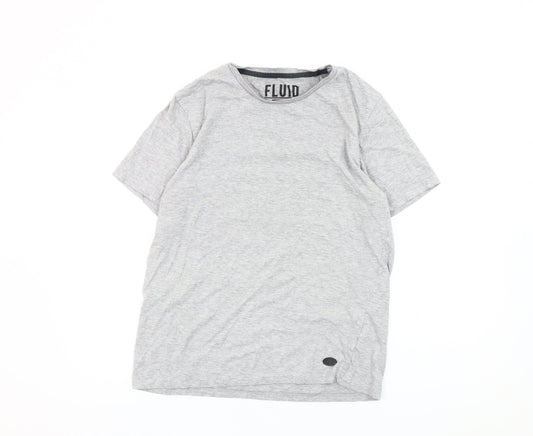 Fluid Mens Grey Medium Crew Neck Short Sleeve Cotton Blend T-Shirt
