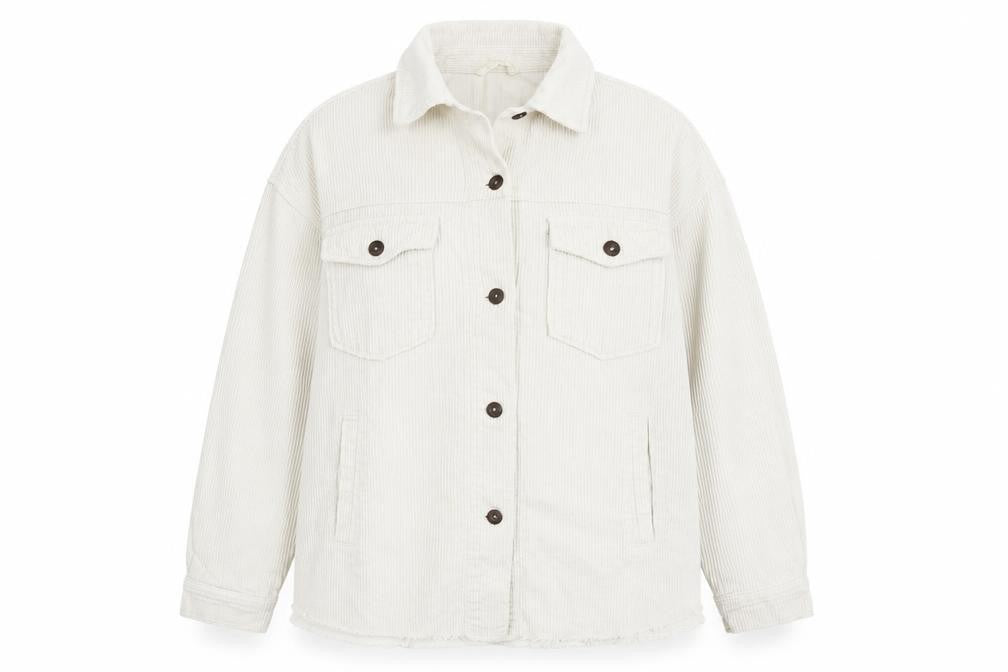 Zara Women White Cotton Corduroy Jacket Size S Casual Button Front