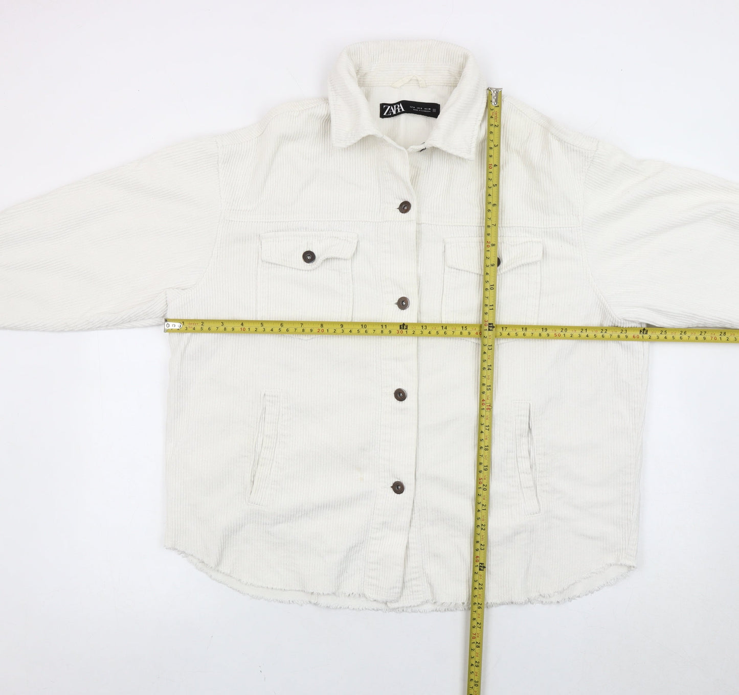 Zara Women White Cotton Corduroy Jacket Size S Casual Button Front