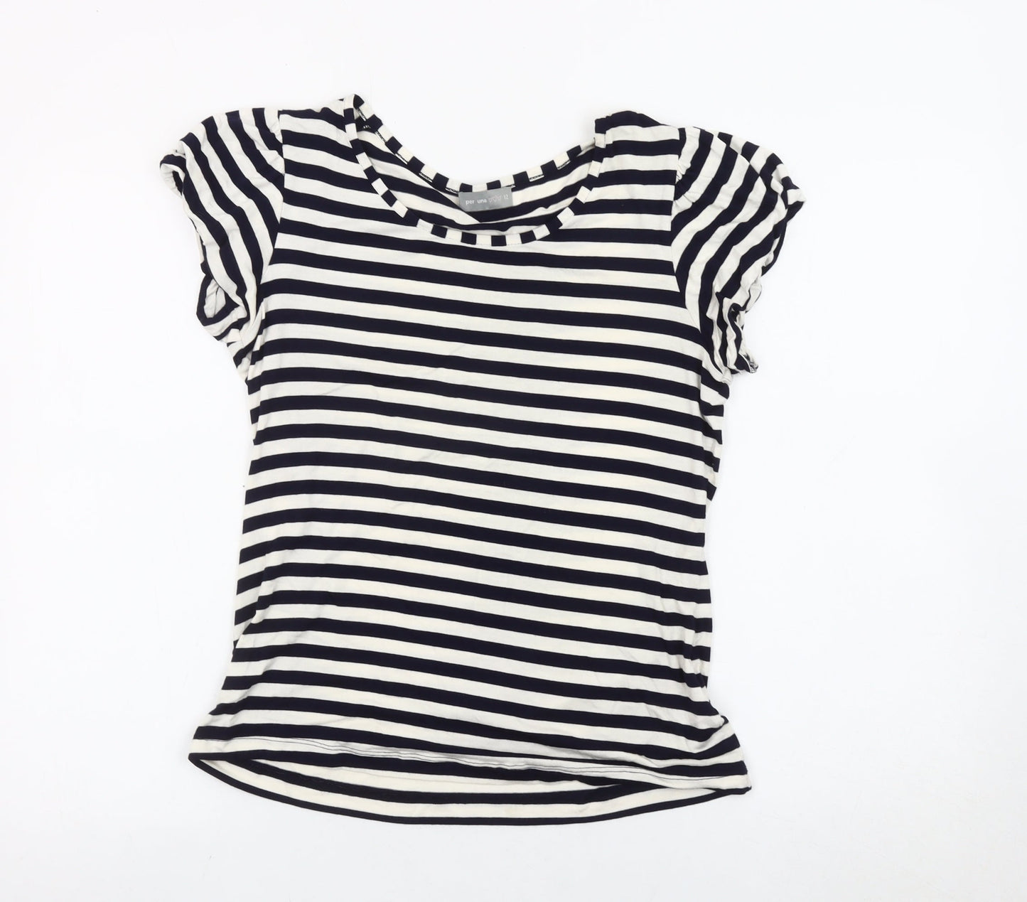 Marks and Spencer Women Black White Striped T-Shirt Size 12