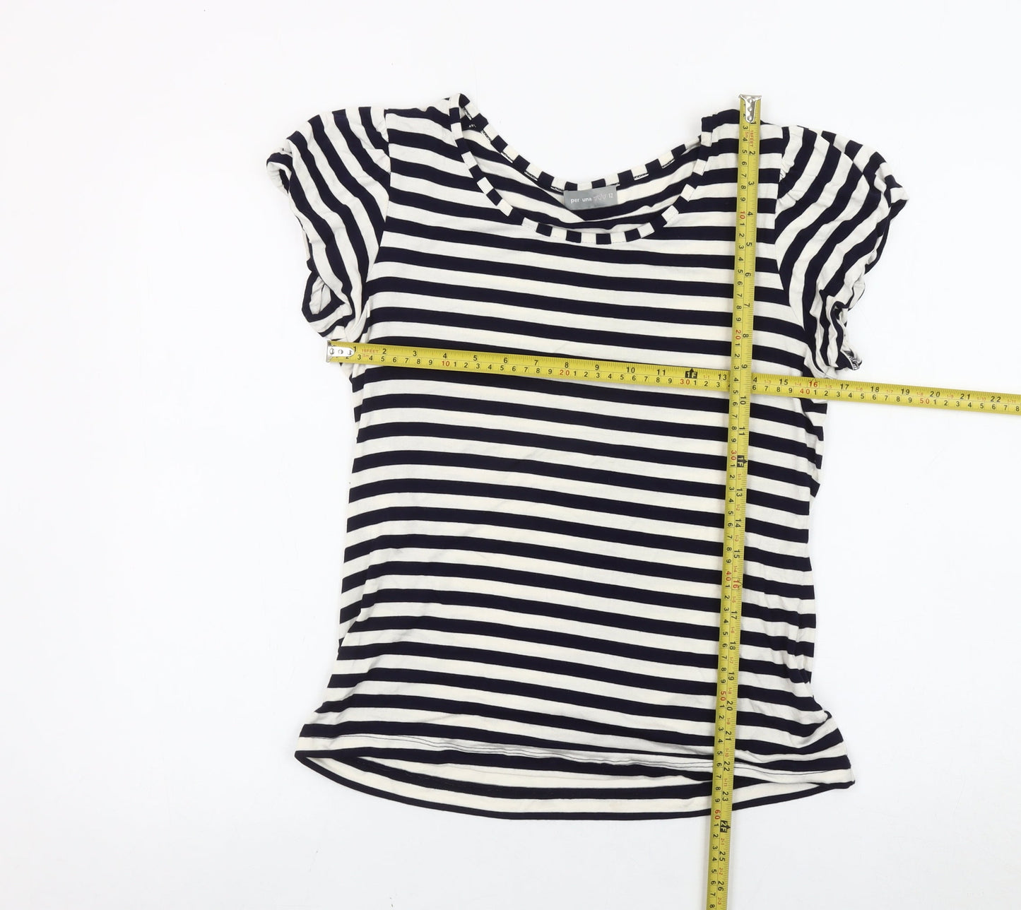Marks and Spencer Women Black White Striped T-Shirt Size 12