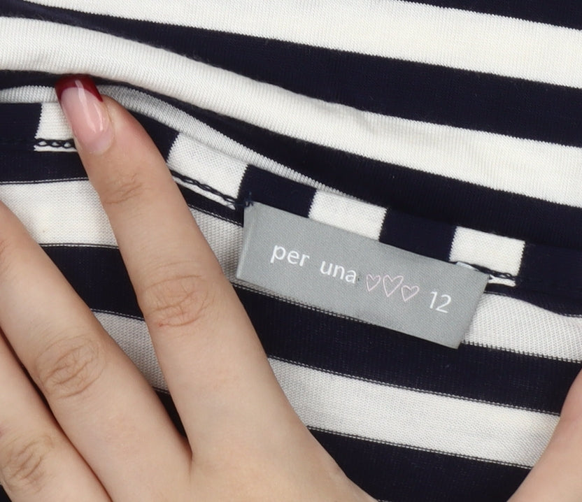 Marks and Spencer Women Black White Striped T-Shirt Size 12