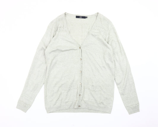 Isle Essentials Women’s Grey Cardigan Size 14 V-Neck Knit Long Sleeve