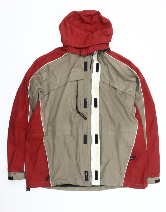 Snowdonia Men's Red Beige Hooded Rain Jacket L 44in Hiking Outdoor