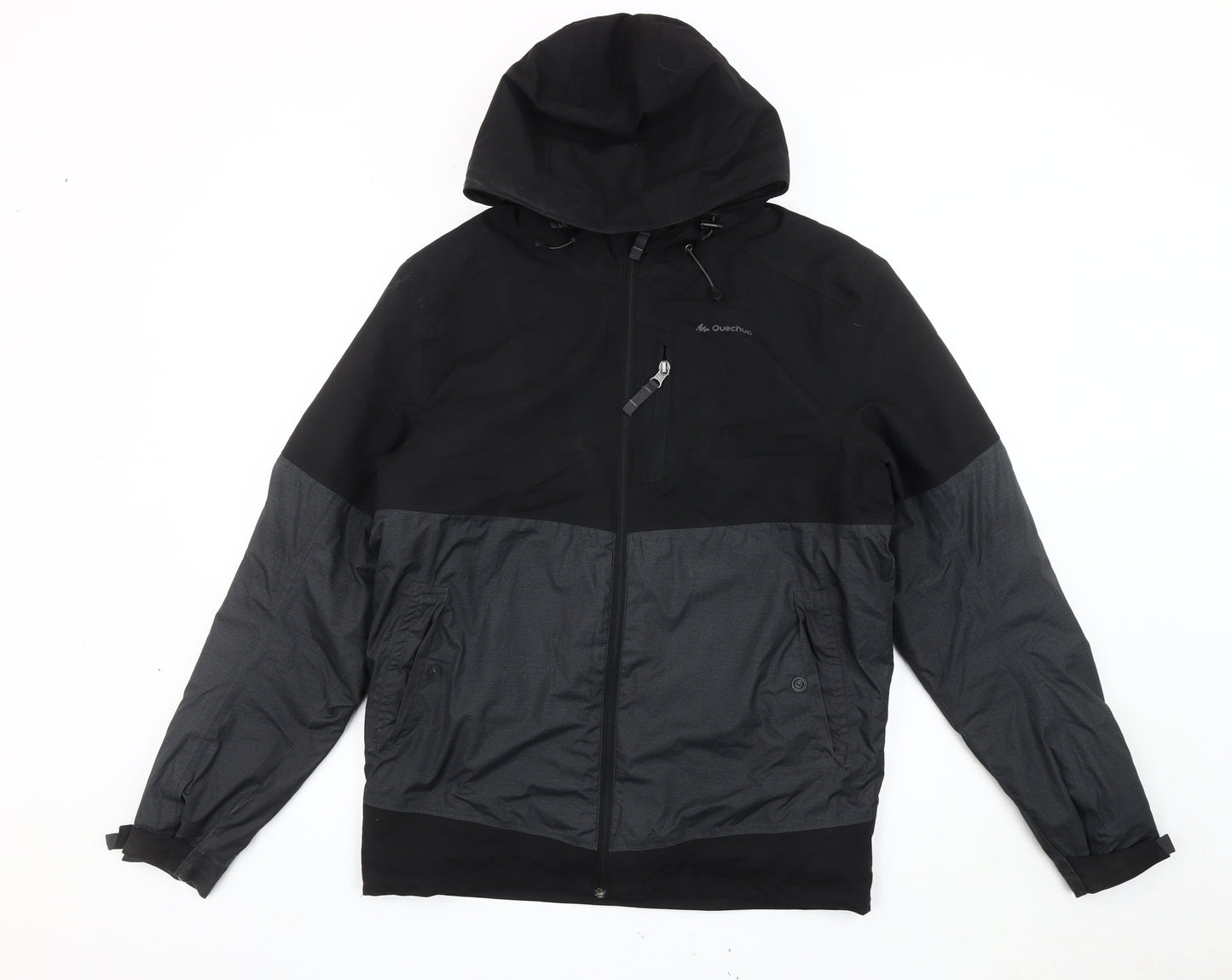 Quechua Men's Black Grey Windbreaker Jacket S Hooded Outdoor