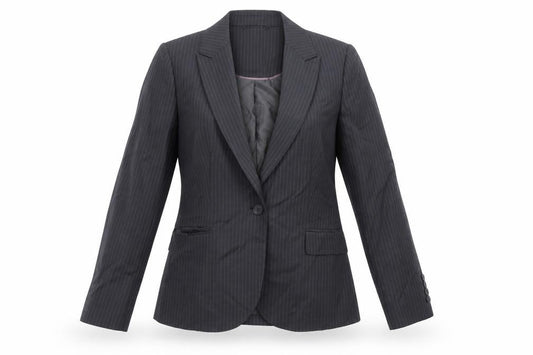Jigsaw Womens Black Pinstripe Wool Single-Breasted Suit Jacket Size 10