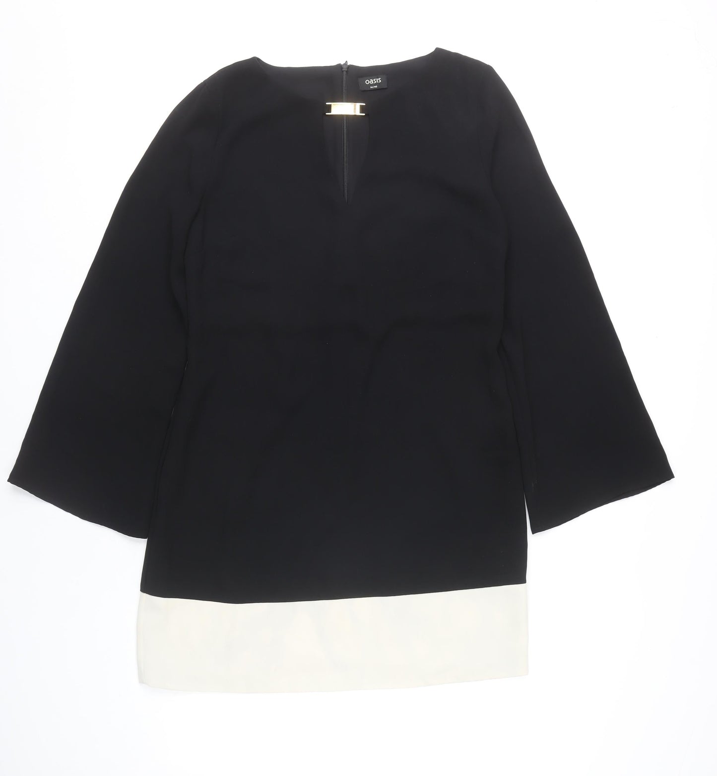 Oasis Women’s Black White Shift Dress Size 14 Colourblock Long Sleeve