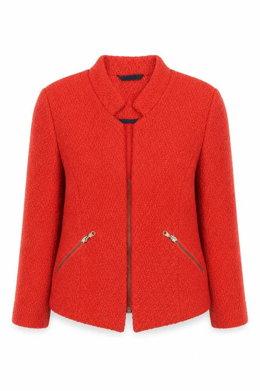 New Look Women Red Tweed Zip Up Jacket Size 12 Long Sleeve