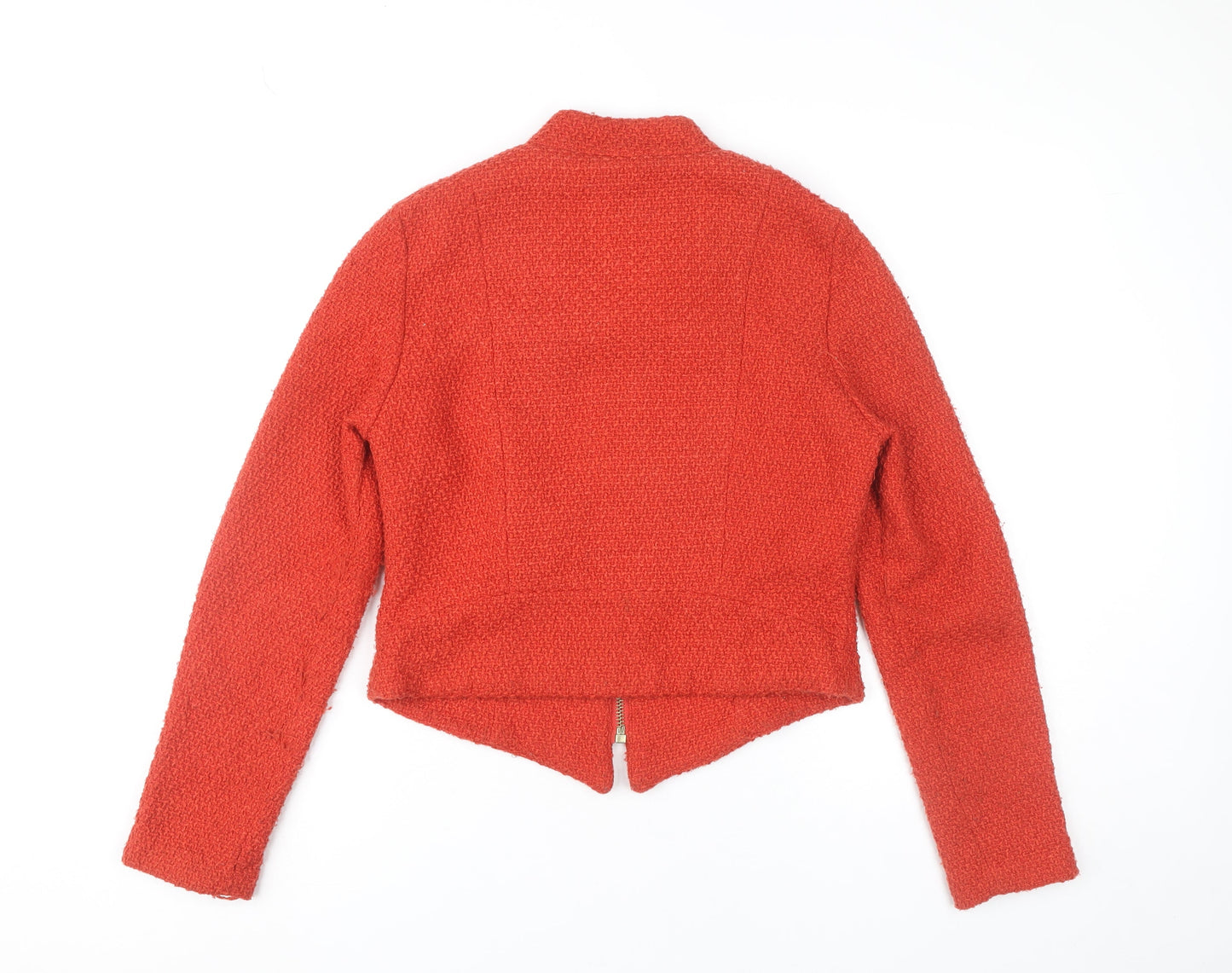 New Look Women Red Tweed Zip Up Jacket Size 12 Long Sleeve
