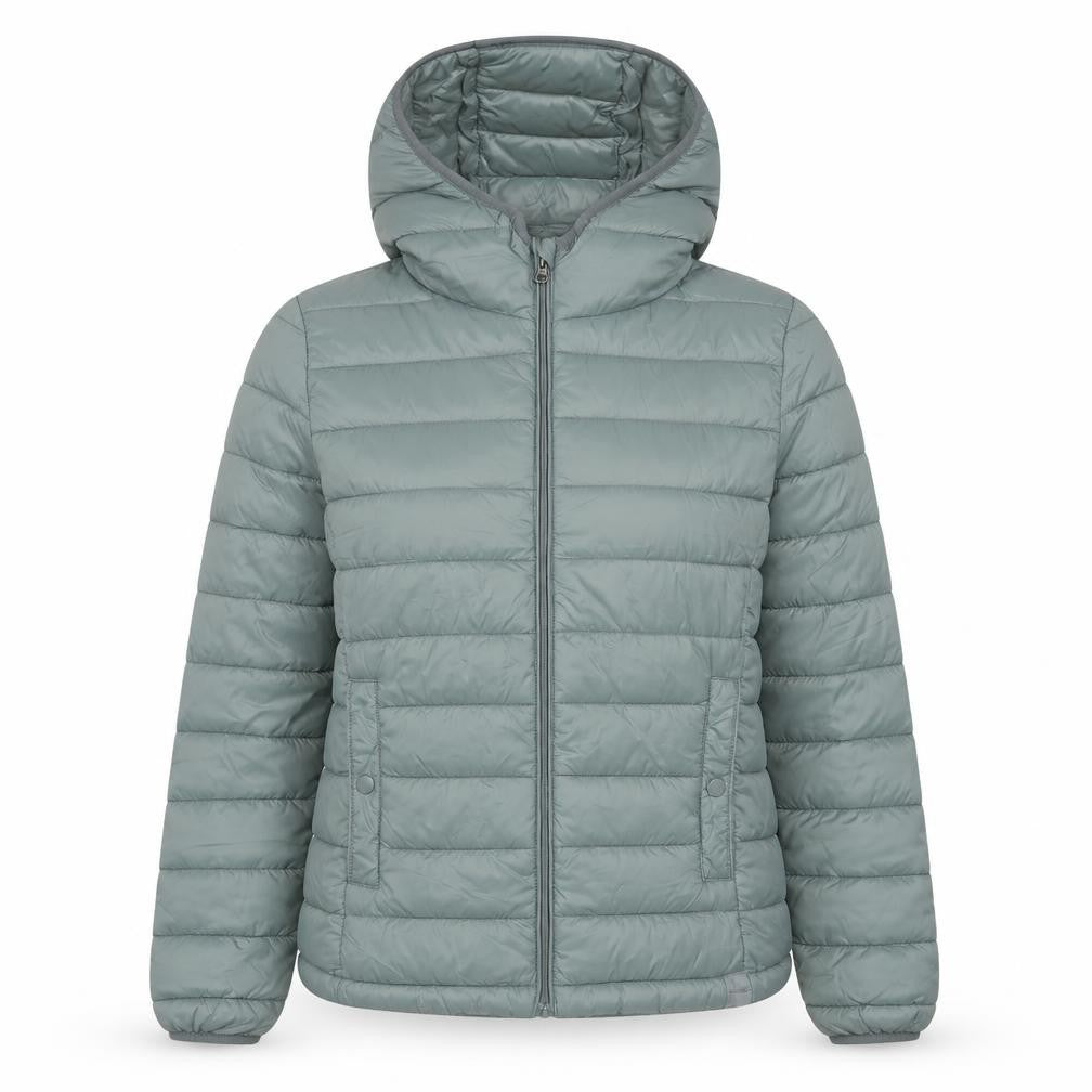 Pull&Bear Womens XS Green Puffer Jacket Hooded Lightweight Coat