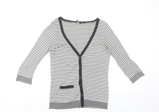 Topshop Women’s Black White Striped Cardigan Size 8 V-Neck 3/4 Sleeve