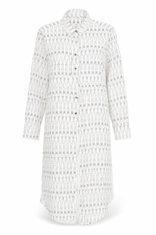Mango Women’s White Geometric Shirt Dress XS Long Sleeve Viscose