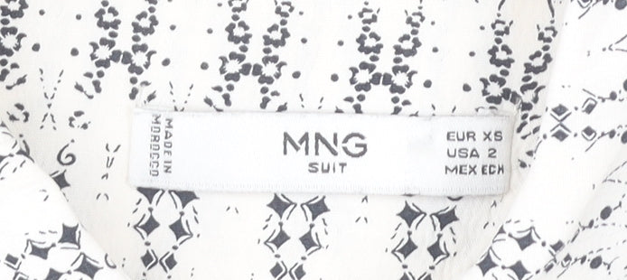 Mango Women’s White Geometric Shirt Dress XS Long Sleeve Viscose