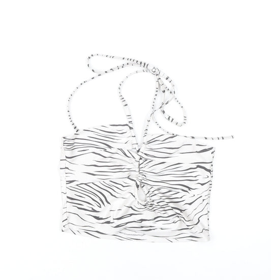 Subdued Women’s White Zebra Print Halter Cropped Tank Top Size S