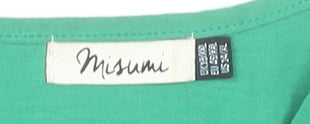 Misumi Women Green Midi Smocked Dress L V-Neck Short Sleeve Jersey