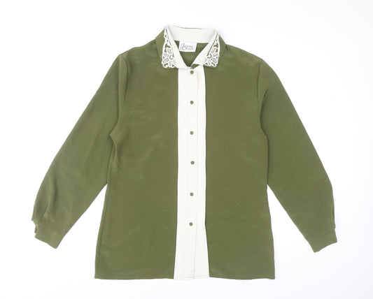 Jamie Oliver Womens Green Button-Up Shirt Size 10 Collared Long Sleeve