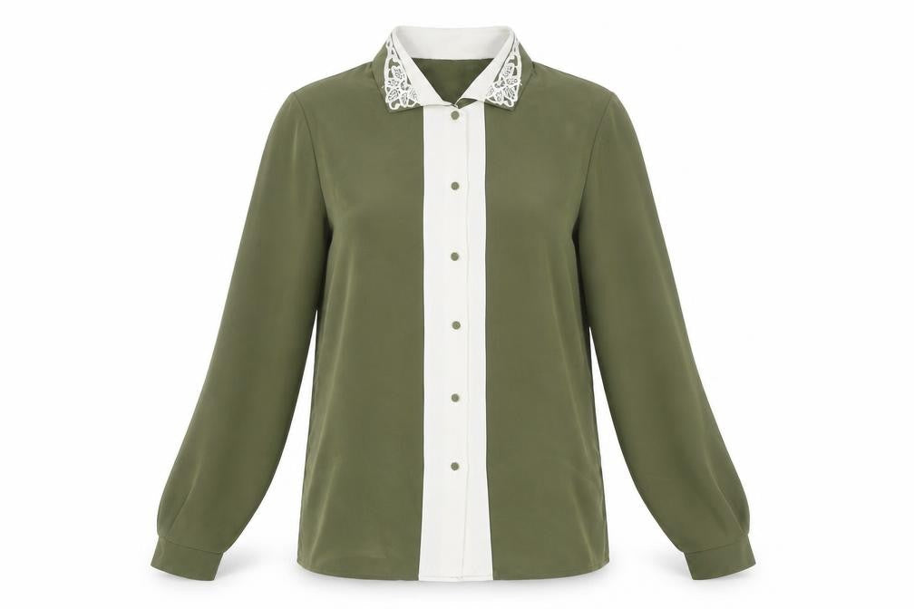 Jamie Oliver Womens Green Button-Up Shirt Size 10 Collared Long Sleeve