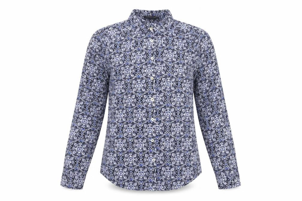 Marks & Spencer Womens Blue Geometric Button-Up Shirt Size 10
