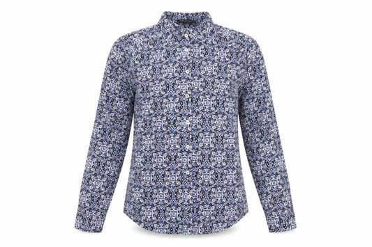 Marks and Spencer Womens Blue Geometric Button-Up Shirt Size 10