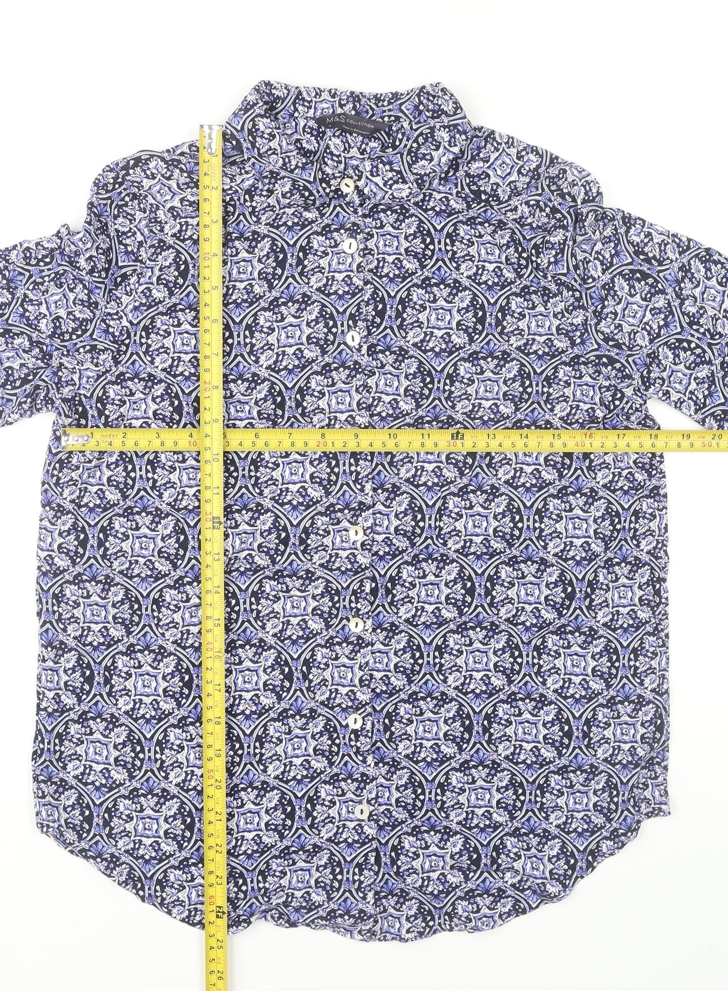 Marks and Spencer Womens Blue Geometric Button-Up Shirt Size 10