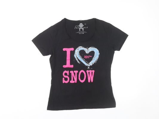 Palawan Womens Black Scoop Neck Graphic Snow Print T-Shirt Size S
